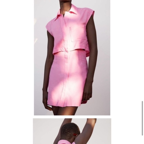 Linen Zara Pink Two Piece Dress Mini Short - Picture 9 of 9